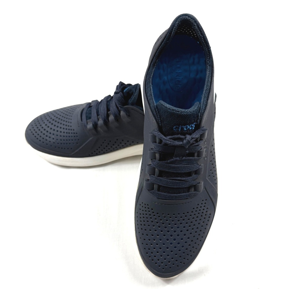 Crocs LiteRide Pacer Mens Navy Blue White Lace Up Sneakers Size 10